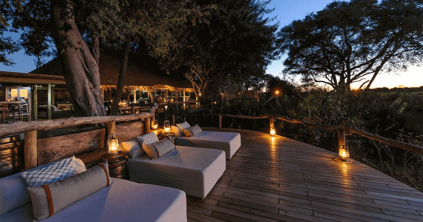 Little Mombo night, safari lodge evening, Botswana starlit deck