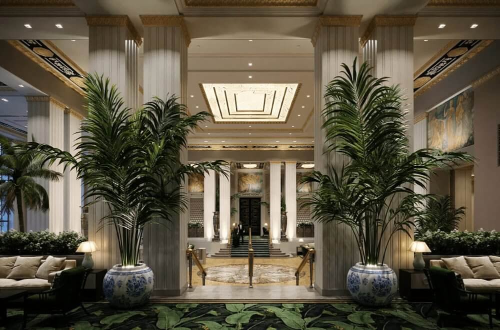 Elegant lobby of Waldorf Astoria New York, showcasing Art Deco luxury and grandeur, 2025